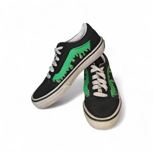 Vans Kids Old Skool Skate Shoes Glow Slime Black/Green Colorway Size 13c